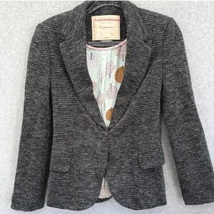 Cartonnier Anthropologie Tweed Blazer Jacket XS Tree Print Lining Career